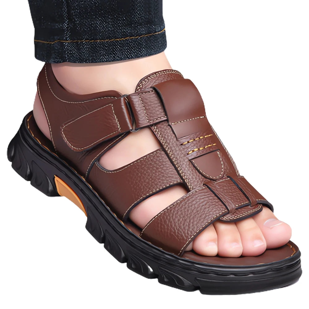 Loveontop Sandals Men's New Beach Shoes Cowhide Slippers Outdoor Non-slip Thick-soled Leather Sandals for Me